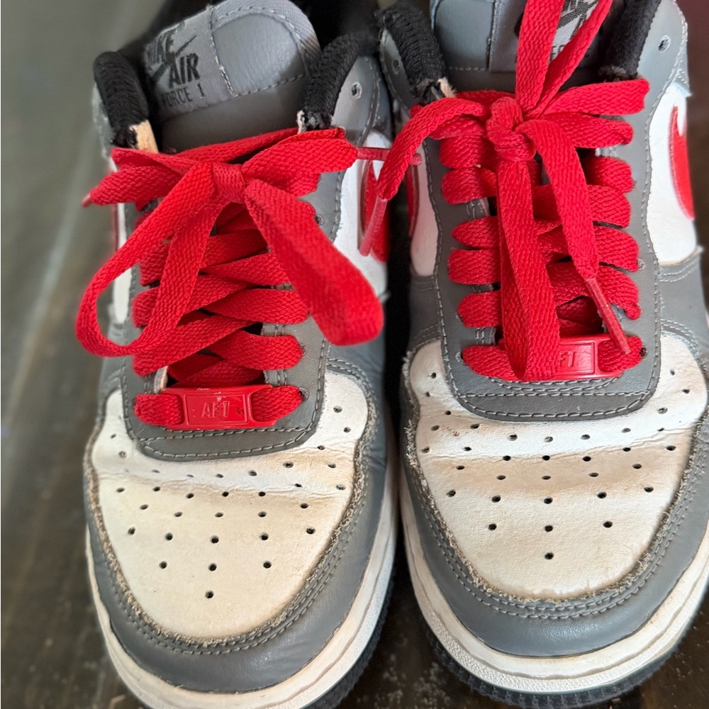 Nike Kids' Red & Gray Air Force 1 tennis shoes - Picture 2 of 4